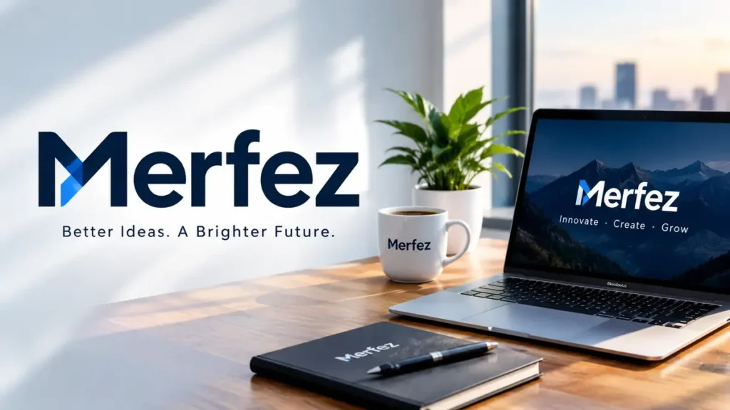 Merfez modern brand logo and professional workspace