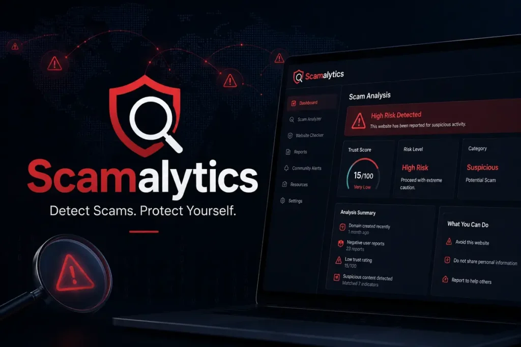 Scamalytics online scam detection and cybersecurity protection dashboard