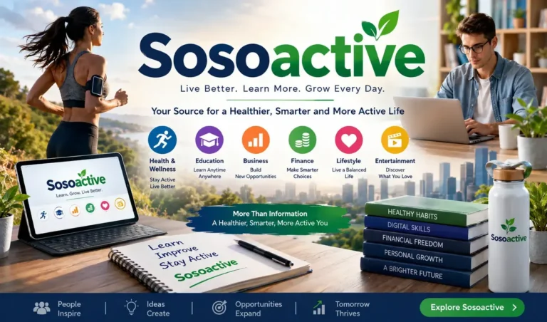 Sosoactive promotional banner featuring health and wellness, education, business, finance, lifestyle, and entertainment.